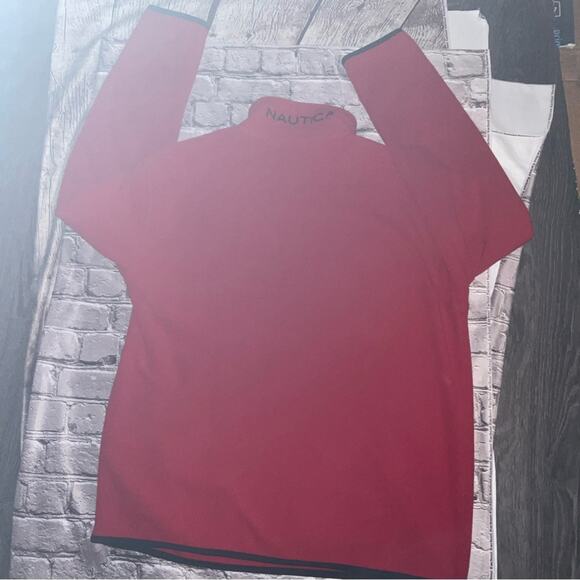 Nautica Red Logo Pull-Over Quarter Zip Sweater M Preppy Classic Sportswear Cozy - Picture 9 of 10